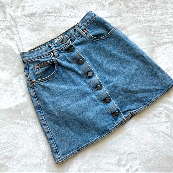 Vintage CK Calvin Klein Button Front Denim Skirt Size 3 - Picture 1 of 4